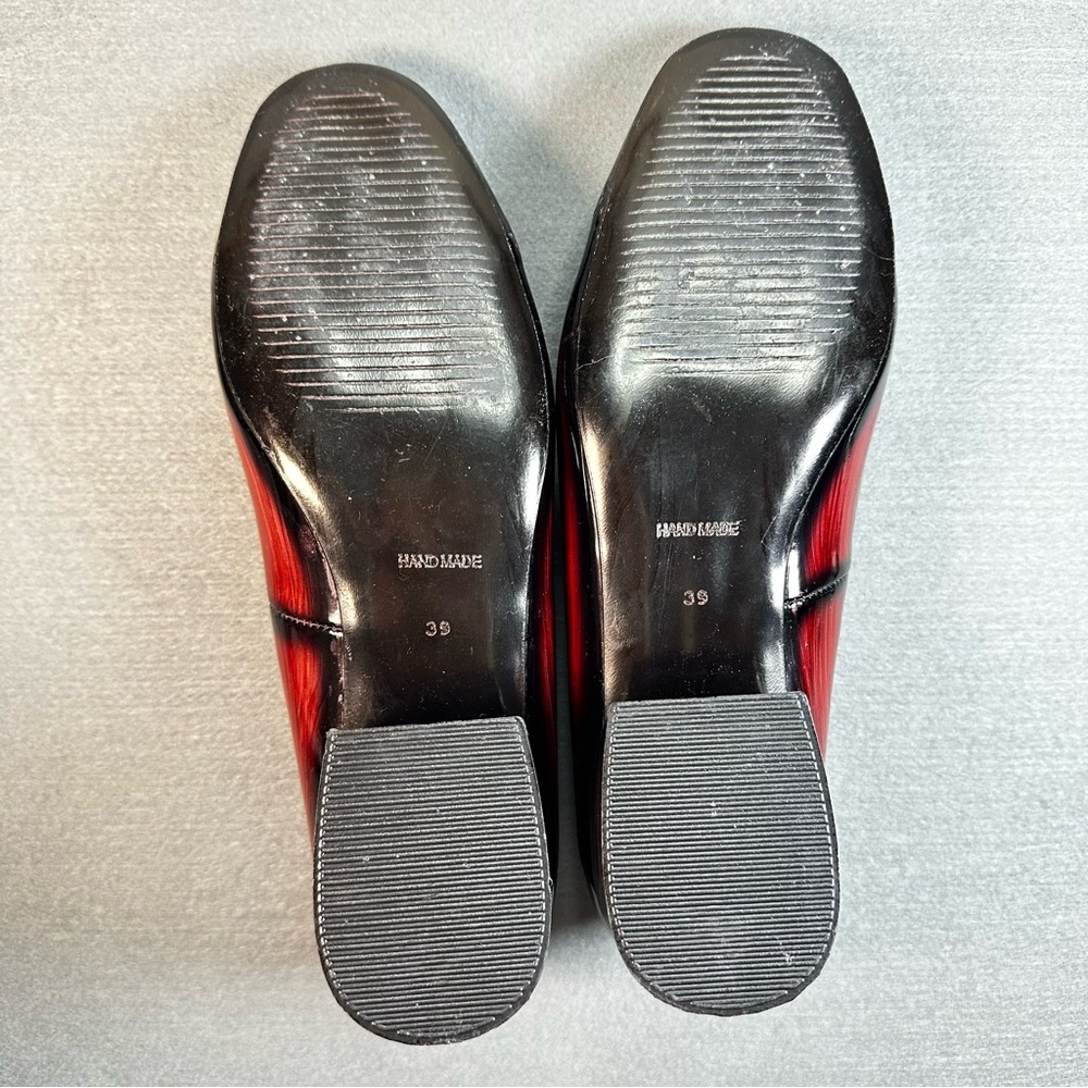 Girotti Red and Black Patent Leather Block Heel Brogue Pumps Size EU 39 US 8.5 - Picture 9 of 9